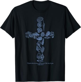 Beachy Ocean Seashell Ocean Beach Faith Cross Christian T-Shirt for Men Women