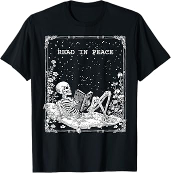Read in Peace Skeleton Reading For Book Lover Kids Halloween T-Shirt