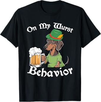 Oktoberfest On My Wurst Behavior Funny Dachshund Drinking T-Shirt