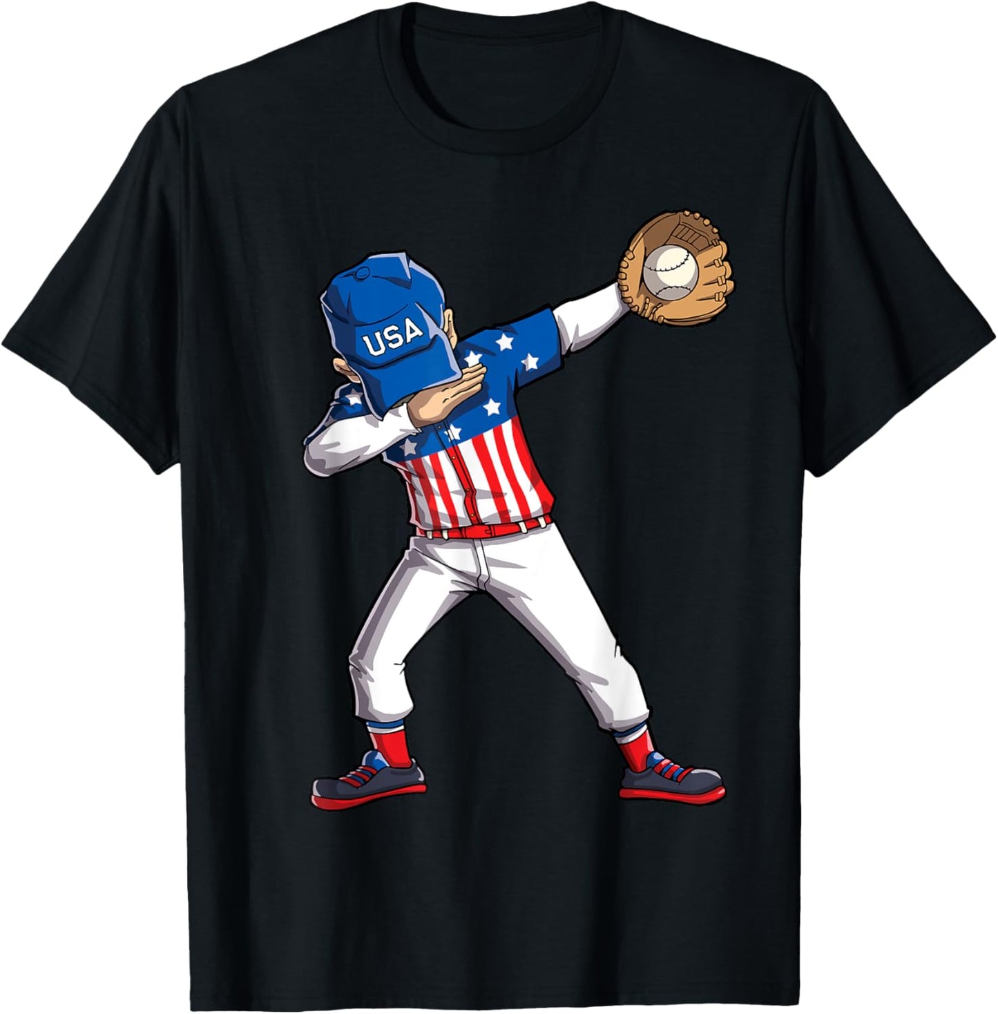 Dabbing Baseball Player 4th Of July USA American Flag Boys T-Shirt
