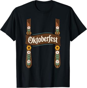 Floral Beer Suspenders Oktoberfest Costume Beer Festival T-Shirt