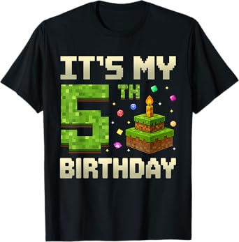 Birthday Boy It's My 5th Birthday Game Pixel Boys T-Shirt