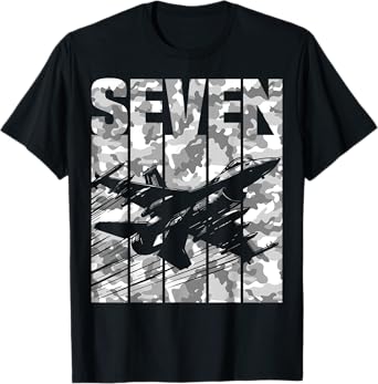Military Fighter Jet Camo Seven Year Old Boys 7th Birthday T-Shirt