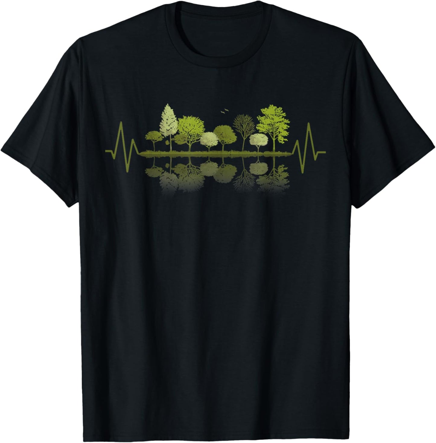 Retro Forest Heartbeat Vintage Trees Wildlife Nature Lover T-Shirt