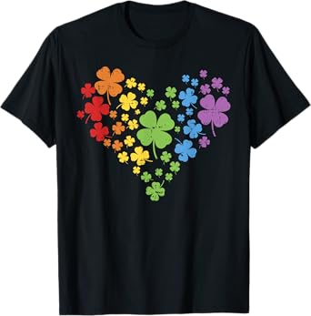 LGBT Shamrock Heart Shirt Rainbow St Patricks Day Gay Pride T-Shirt