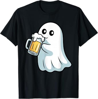 Ghost Drinking Beer Funny Creepy Halloween Trick or Treat T-Shirt