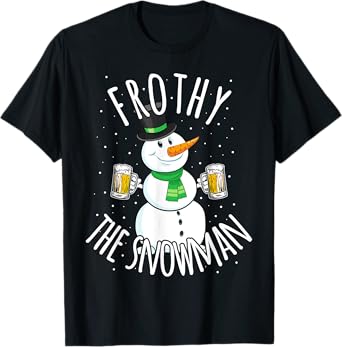 Funny Christmas Snowman Beer Frothy T Shirt Gift Men Women T-Shirt