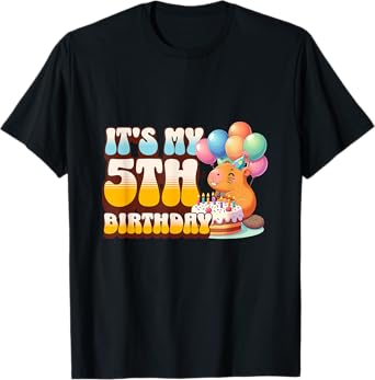 It's My 5th Birthday Capybara 5 Years Old Kids Capy Bday T-Shirt
