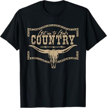 Get Me To God’s Country Bull Skull Southern Western Graphic T-Shirt