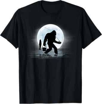 Bigfoot Fishing Funny Sasquatch and Fish Night Fishing T-Shirt