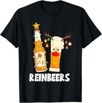 Deer Reindeer Beer Christmas Cute Drinking Xmas Men Women T-Shirt