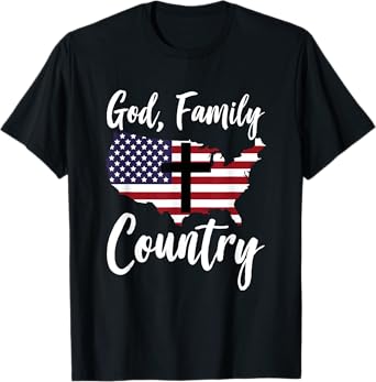 God Family Country Christian American Flag USA Map T-Shirt