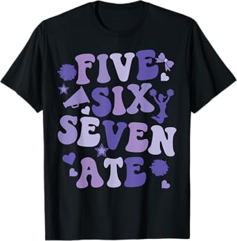 Five Six Seven Ate Cheer Cheerleader Woman Girls Cute Purple T-Shirt