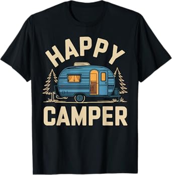 Happy Camper Trees Kids Boys Girls Toddler Men Women Camping T-Shirt