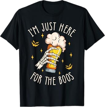 I'm Just Here for The Boos Funny Halloween Beer Skeleton T-Shirt