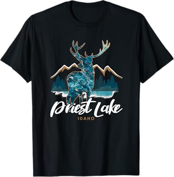 Priest Lake Idaho USA Mountains Elk Vacation Souvenir T-Shirt