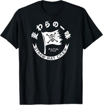 One Piece Anime Straw Hat Crew Flag with Kanji T-Shirt
