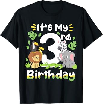 Jungle Safari 3rd Birthday Zoo Animal Three Years Old Kids T-Shirt