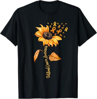 Support Childhood Cancer Awareness Sunflower Gold Ribbon T-Shirt