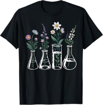 Floral Beakers Laboratory Chemistry Lab Scientist Teacher T-Shirt