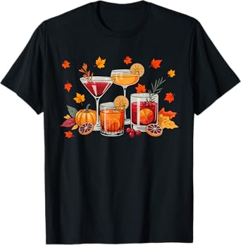 Cocktail Glasses Collection Thanksgiving Fall Leaves Drinker T-Shirt