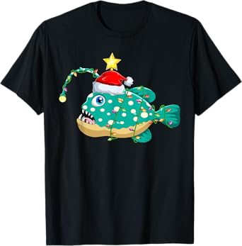 Santa Anglerfish Christmas Apparel Gifts Anglerfish Lighting Xmas Tree Matching Anglerfish Christmas T-Shirt
