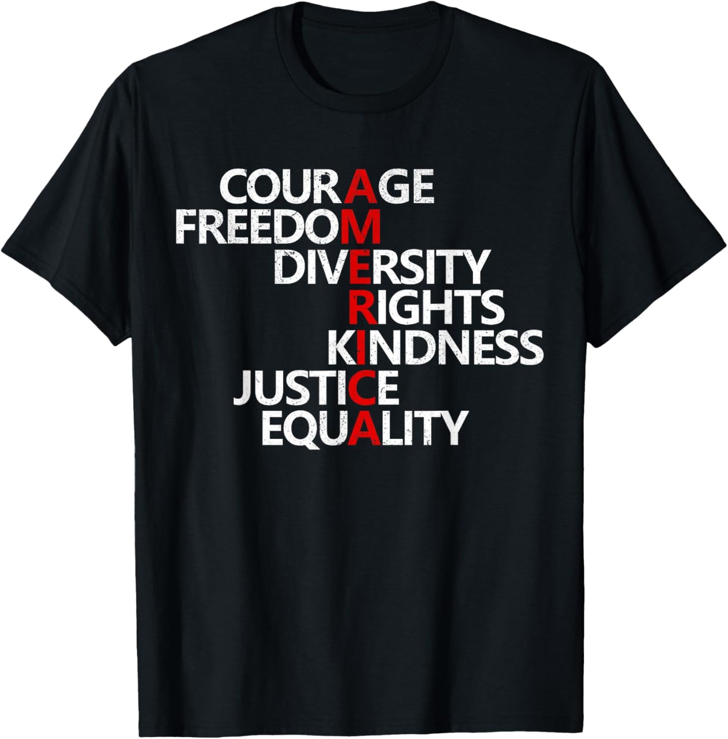 America Values Word Art Courage Freedom Diversity 4th July T-Shirt