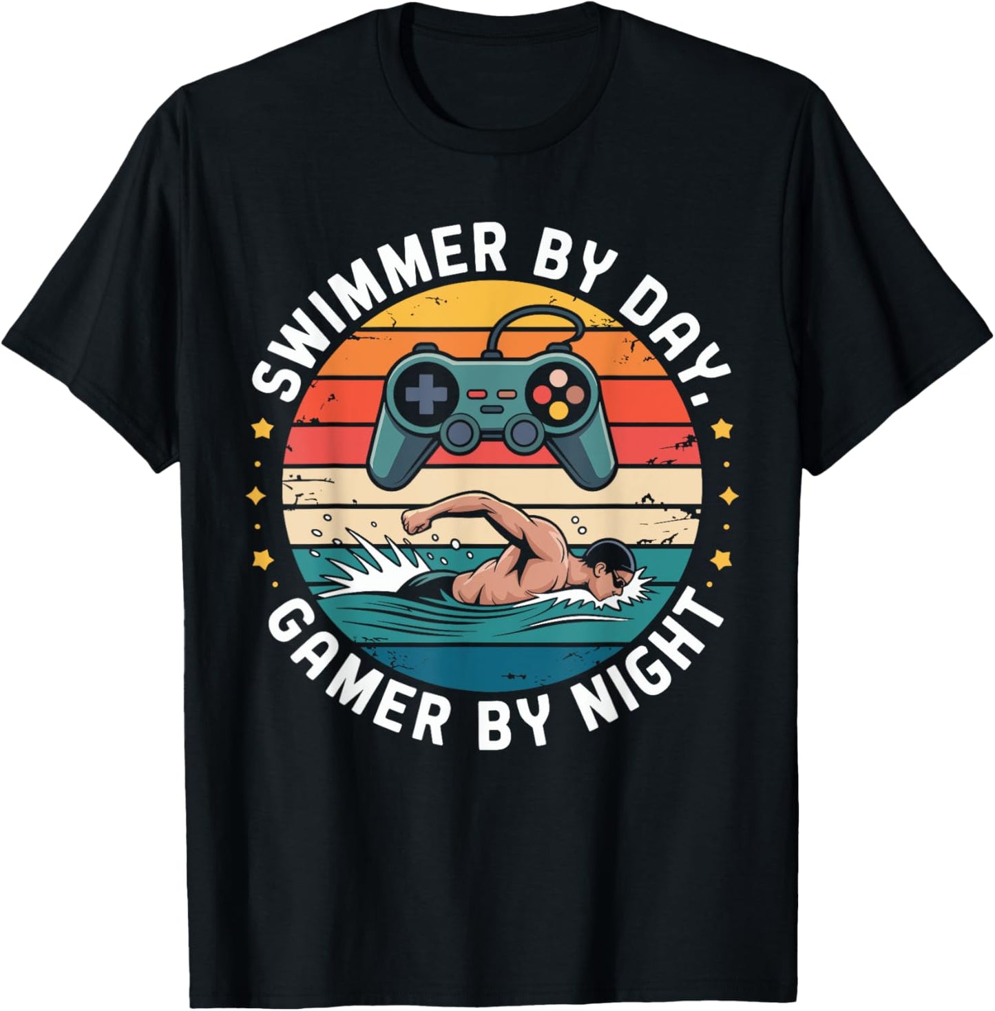 Swimmer By Day Gamer By Night Swimming Vintage Gaming Swim T-Shirt