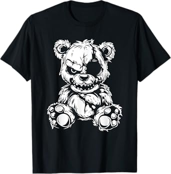 Horror Teddy Bear T-Shirt, Small, Black