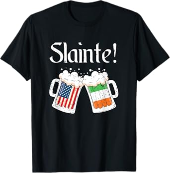 Slainte Irish American Flag Beer Retro St Patricks Day Women Men T-Shirt