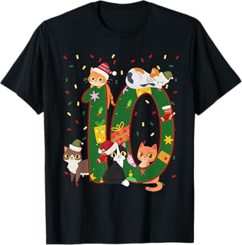 10 Years Old Kids Xmas Cute Cats 10th Birthday Christmas T-Shirt