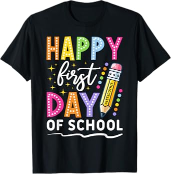 Happy First Day of School Pencil Teacher Kids Back to School T-Shirt