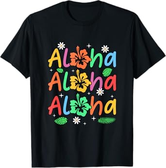 Cute Aloha Hawaiian Summer Vacation Hibiscus Women Kids Girl T-Shirt