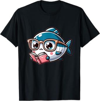 Adorable Book Lover Tuna Fish With Reading Glasses Cute T-Shirt
