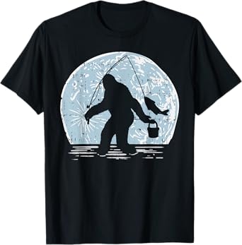 Bigfoot Sasquatch Fishing Moon Funny Fisherman Angler Gift T-Shirt