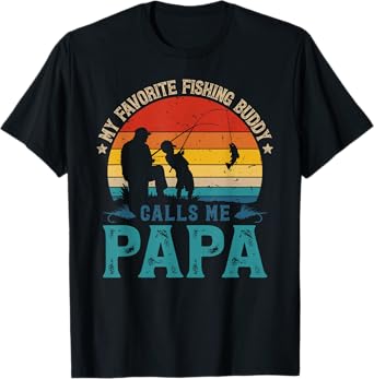 Vintage Favorite Fishing Buddy Calls Me Papa Fish Man Sunset T-Shirt