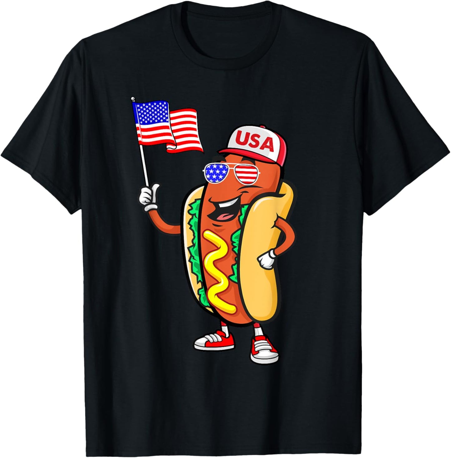 Patriotic Hot dog American Flag USA Funny 4th Of July Fourth T-Shirt