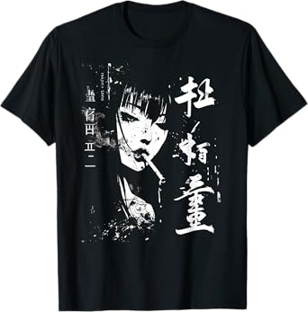 The Otaku Fan Co. Waifu Anime Horror Girl Aesthetic T-Shirt, Small, Black