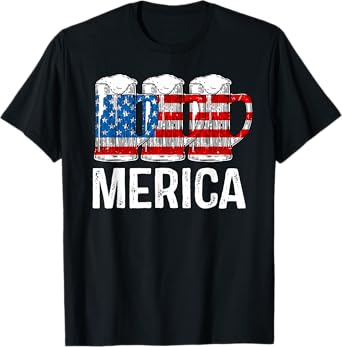 Merica Beer American Flag T shirt 4th of July Shirt Gift T-Shirt for Women Men