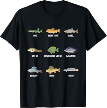 Types of Freshwater Fish Species Funny Fishing Gifts T-Shirt