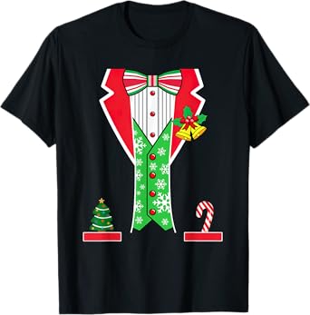 Christmas Tuxedo Costume Funny Xmas Tux Bowtie Men Boys Kids T-Shirt