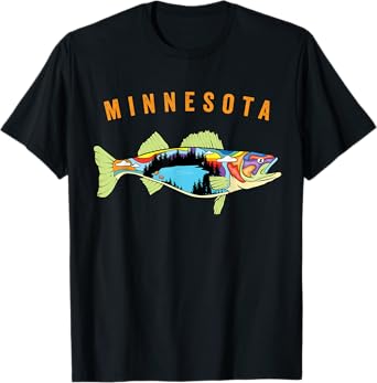 Unique Artistic Minnesota Walleye Fish Mens Fisherman Gift T-Shirt