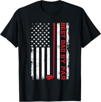 Golf Best Dad By Par Daddy Vintage American Flag Fathers Day T-Shirt