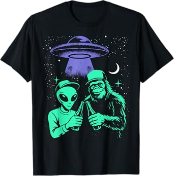 Cheers with Cryptids Shirt Bigfoot Alien Beer Funny Men T-Shirt