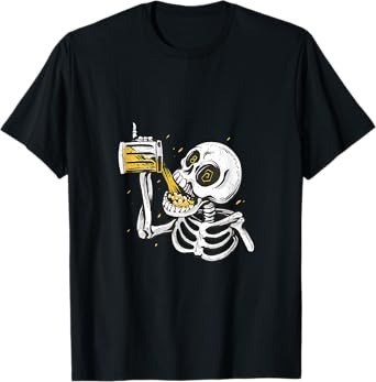 Pinky Up Skeleton Drinking Stein of Beer Octoberfest Design T-Shirt