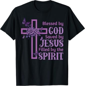 Blessed By God Loved Jesus Filled Spirit Christian Women Kid T-Shirt