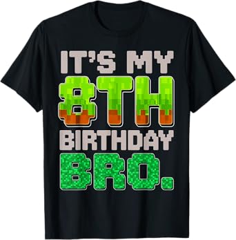 Funny Birthday Boy It's My 8th Birthday Pixel For Gamer T-Shirt