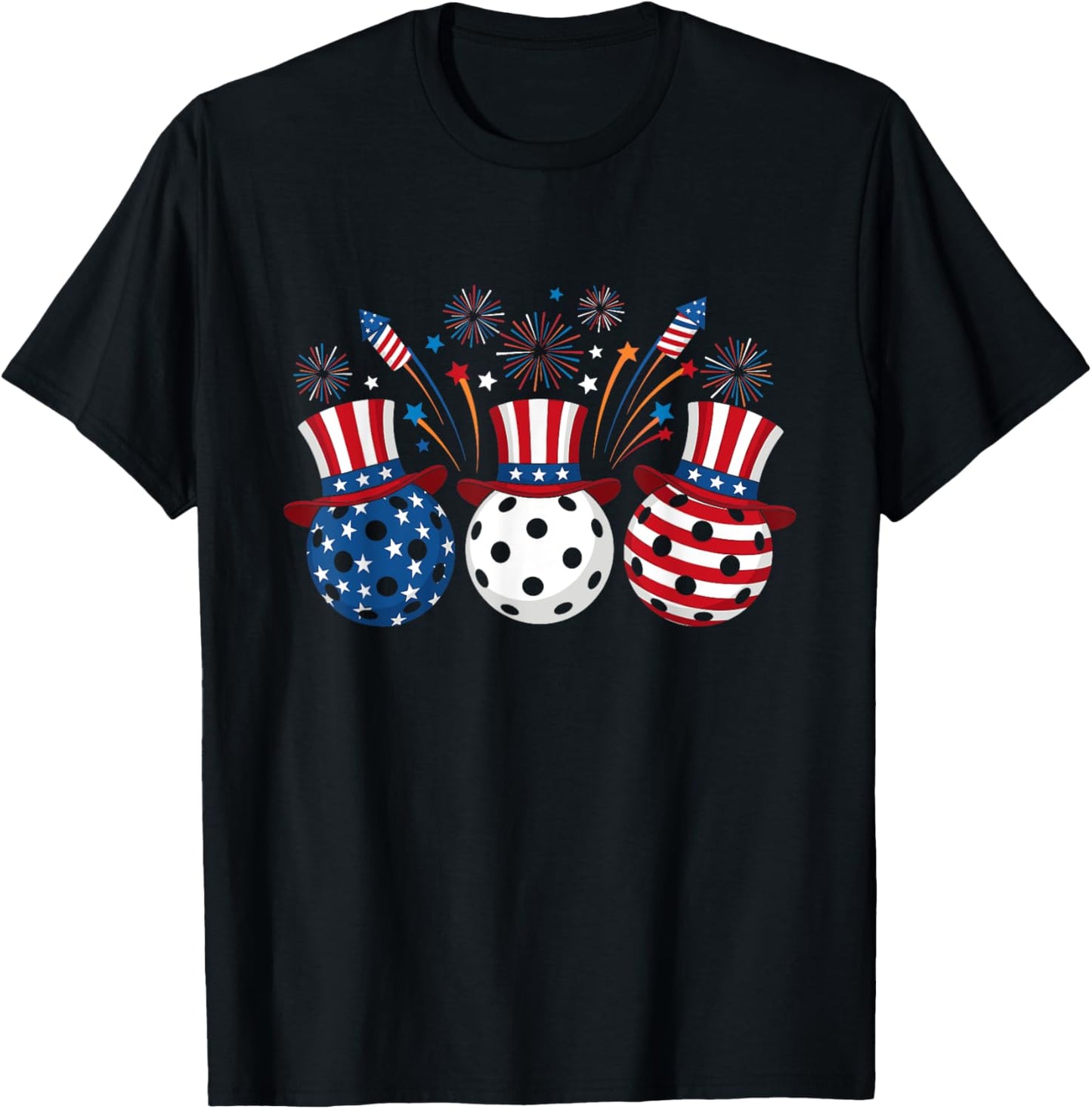 Funny Pickleball Fireworks American Usa Flag 4th Of July T-shirt