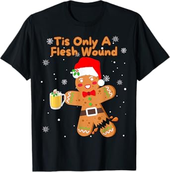 Tis Only A Flesh Wound Mens Funny Gingerbread Boy Christmas T-Shirt