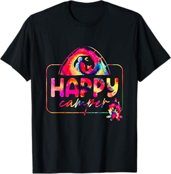 Happy a Camper Tie Dye Rainbow Camping Hippie Campfire T-Shirt
